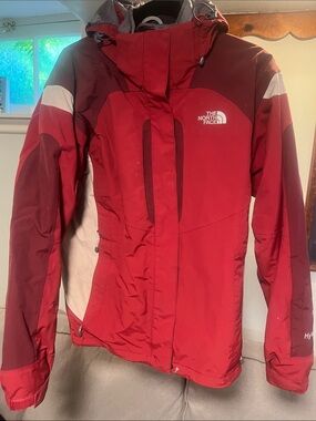 The North Face HyVent Women's Red and Gray Ski Jacket with White Panels